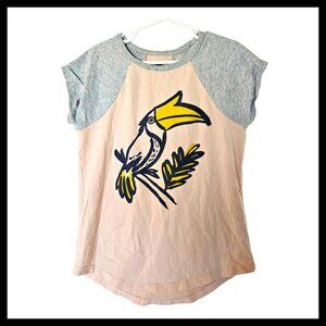 Tea Collection Girl Toucan‎ Tropical Bird Ragland Shirt Top Size 8 Cream Gray